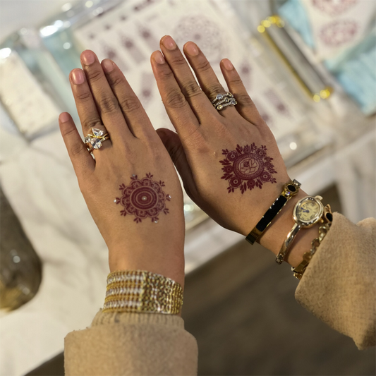 Chestnut henna body art applied on skin — water-resistant, lasts 3–5 days | Palace.design