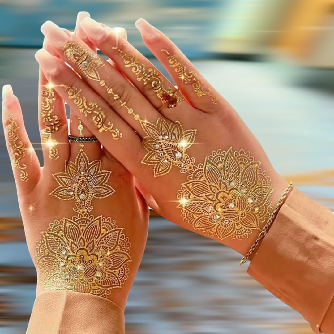 Shimmer henna body art applied on skin — water-resistant, lasts 3–5 days | Palace.design