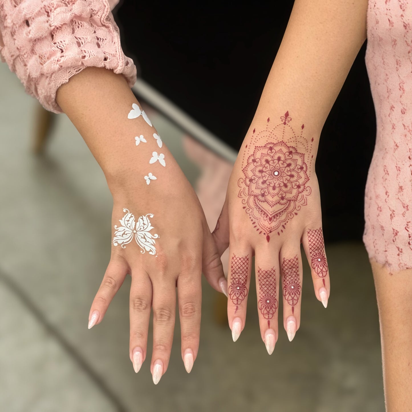 Luminous Flutter - Pearl Henna-Inspired Body Art